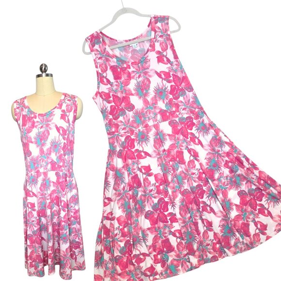 LuLaRoe Nicki Dress 2XL Tropical White Pink Floral Sleeveless Pockets Summer - Picture 1 of 9